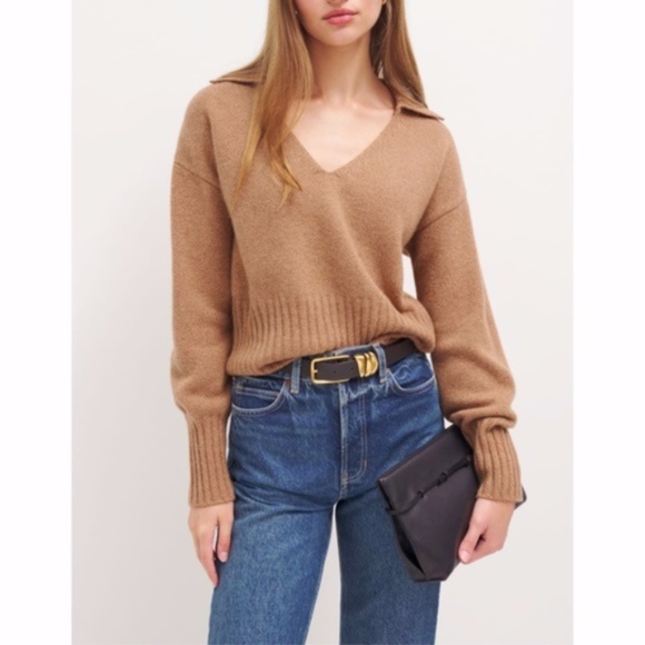 NEW Anthropologie Reformation Beckie Cashmere Collared Sweater Panko XL - Picture 8 of 16